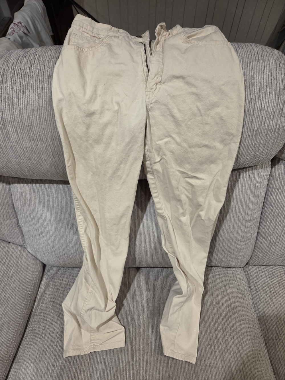 Via Europa Sport Men's Beige Cotton Canvas Pants 30W Slim Fit Tapered 5-Pocket
